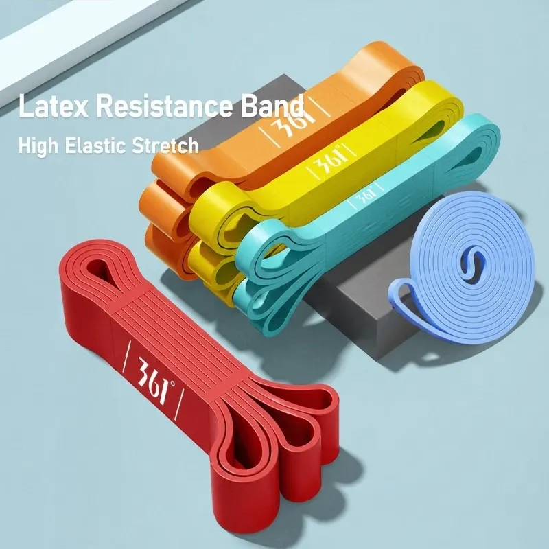 361 Degrees latex loop resistance bands in red, orange, yellow, teal and blue