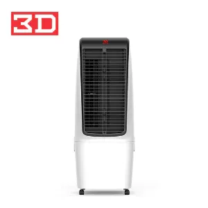 3D AC-2203 Eco Snow air cooler, a slim white tower with a tall black front grille on castor wheels