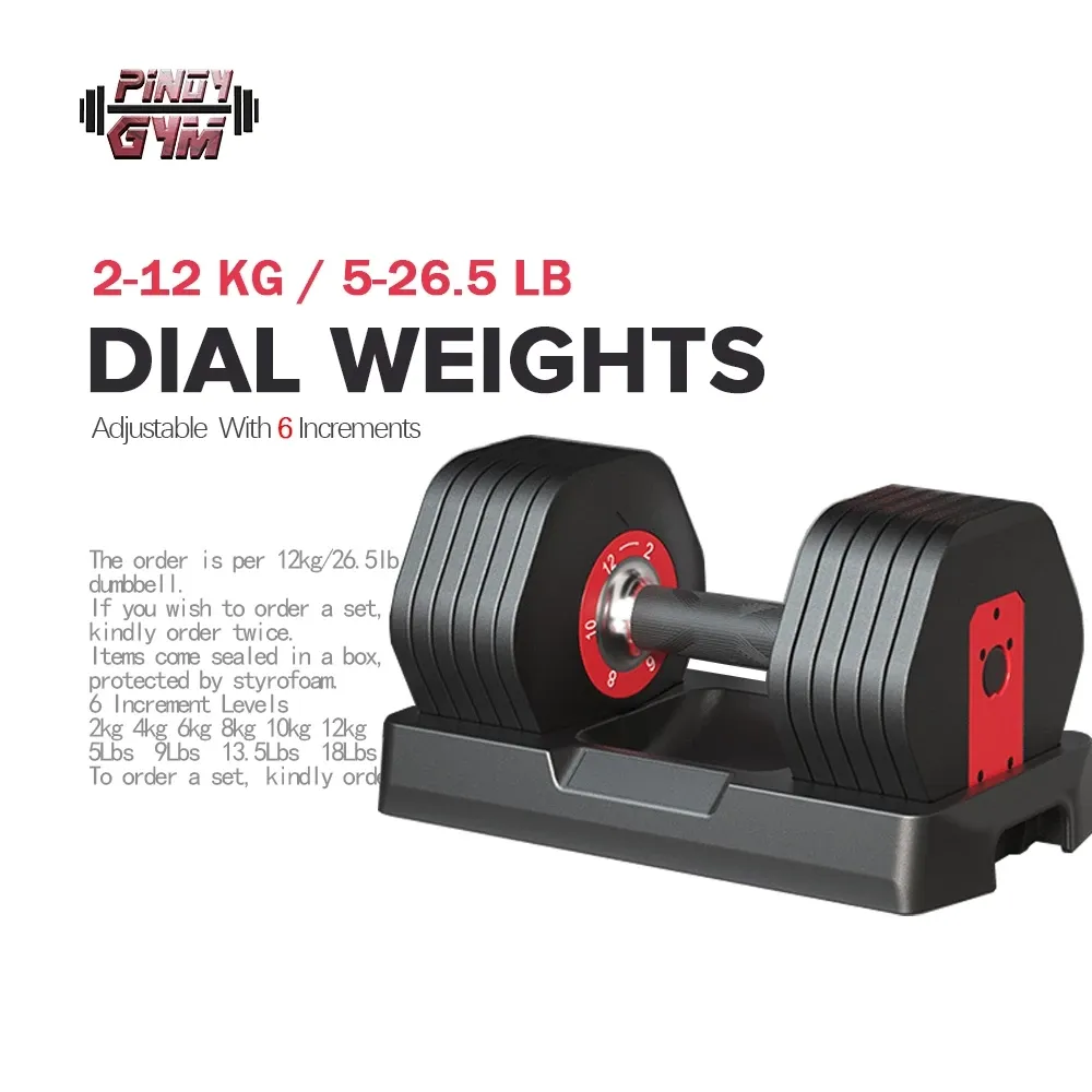 Adjustable 12kg dumbbell with 2kg plates and collar, per piece