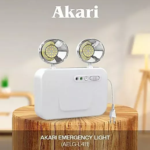 Akari AELG-L411 1.5W LED emergency light with twin lamp heads, front view