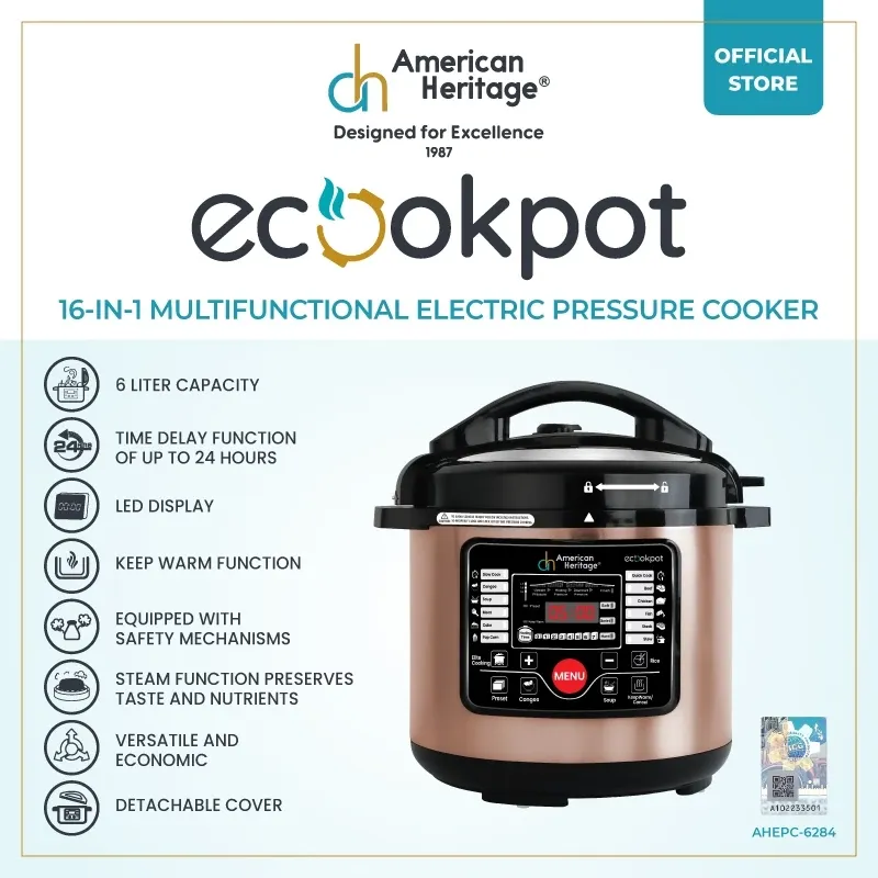 American Heritage Ecookpot AHEPC-6284 16-in-1 electric pressure cooker with digital panel