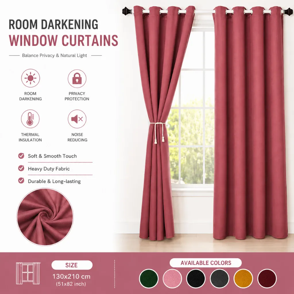 Angbon coffee-brown blackout curtain hung across a bedroom window