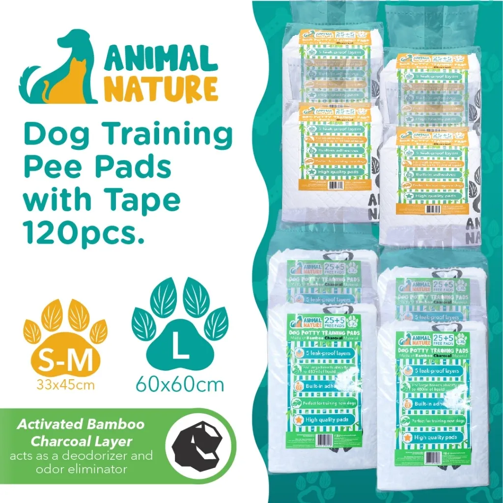 Animal Nature bamboo charcoal dog training pads, 120-piece pack, grey pad with adhesive tape