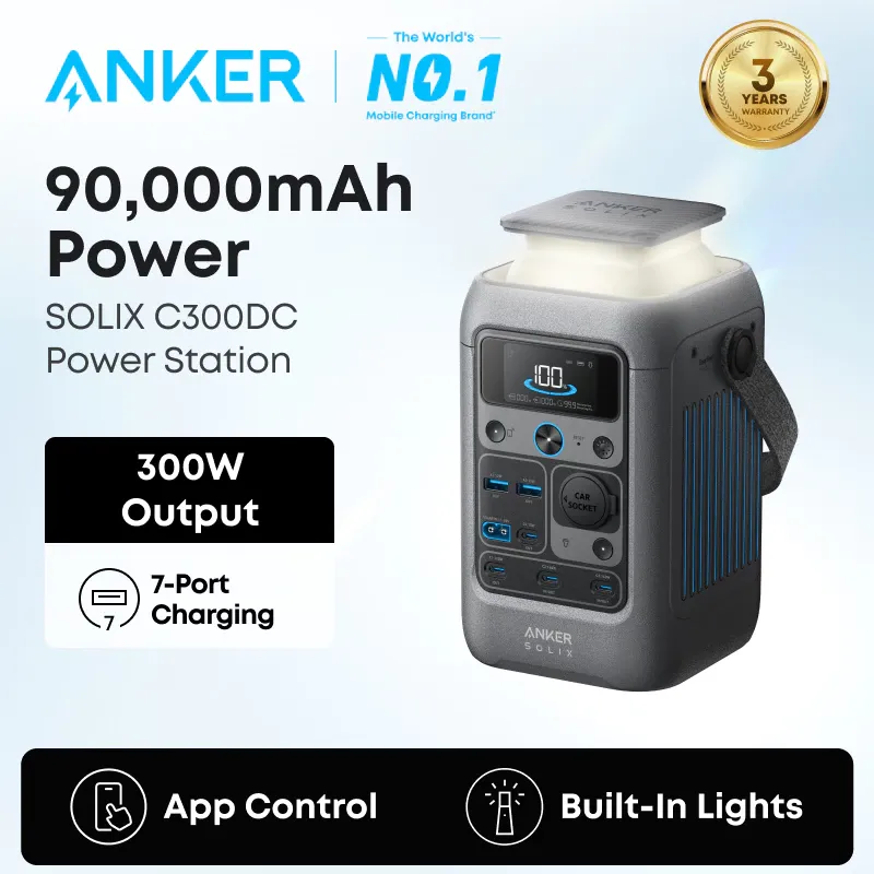 Anker SOLIX C300 DC 288Wh portable power station with USB-C ports and car socket
