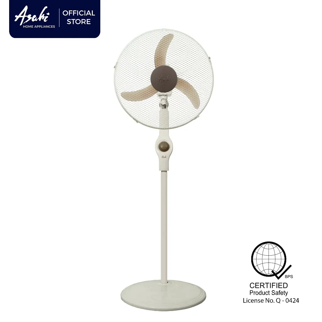 Asahi BG-6026 16-inch baby-safe grill stand fan in mocha, close-up of the fine-mesh guard