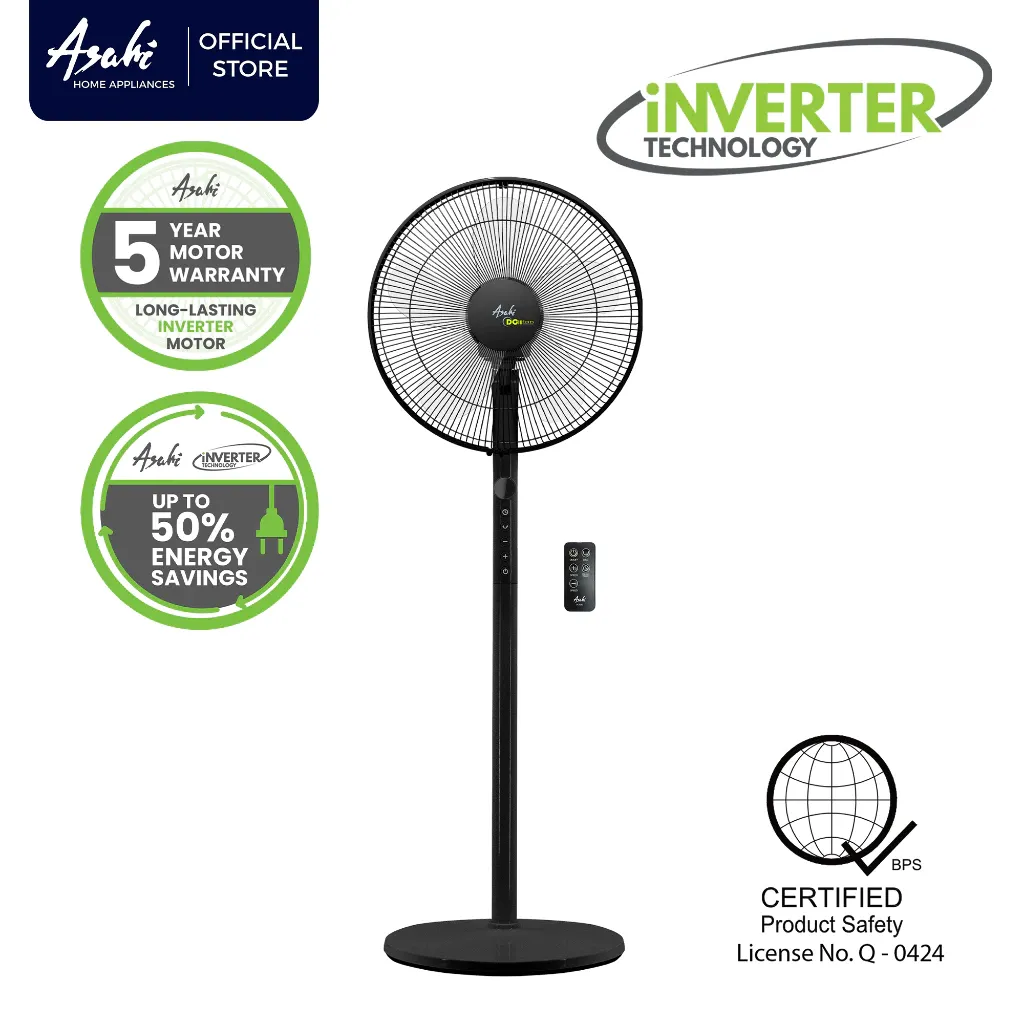 Asahi DC-6082 16-inch DC inverter stand fan in white with LED display panel
