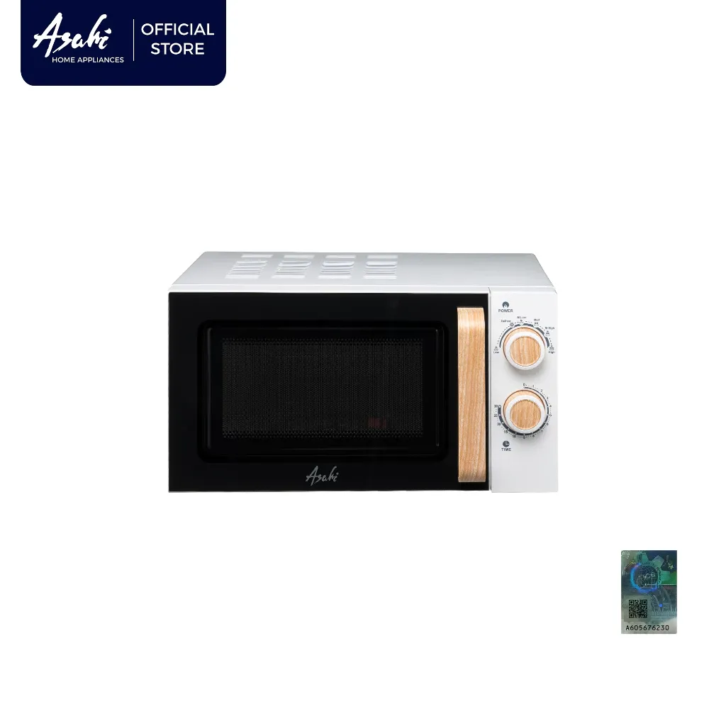 Asahi MW-2002 Wood Series 20L microwave oven with wood-print knobs