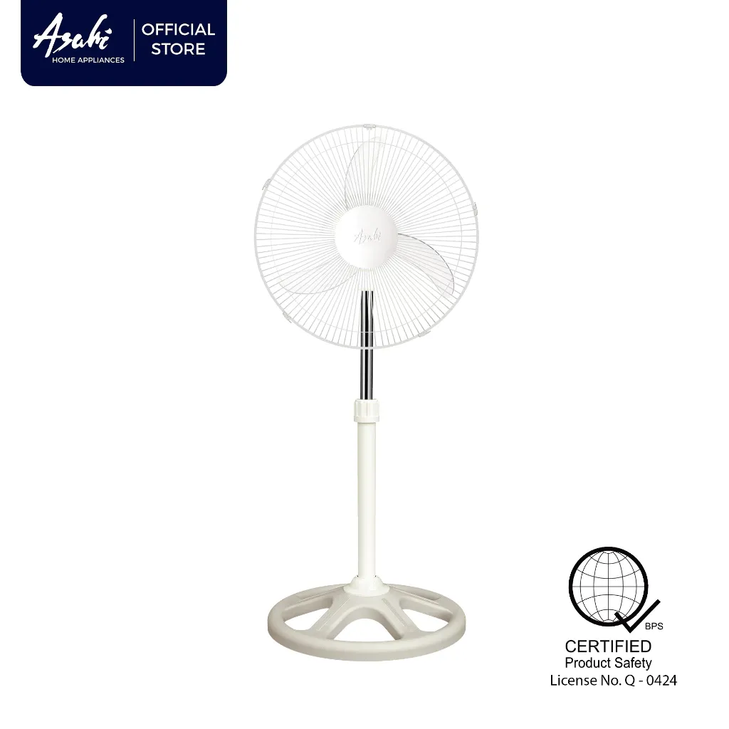 Asahi PF-631 16-inch white stand fan with 3-leaf blade and round base