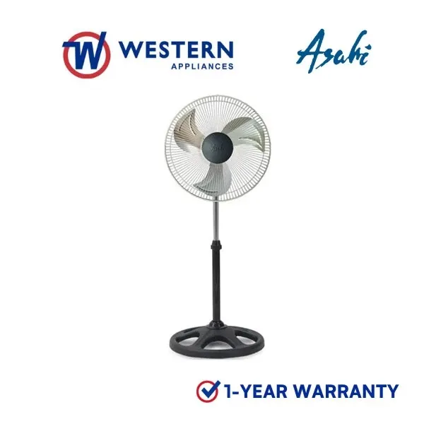 Asahi PF-830 18-inch industrial stand fan in black with metal guard, front view