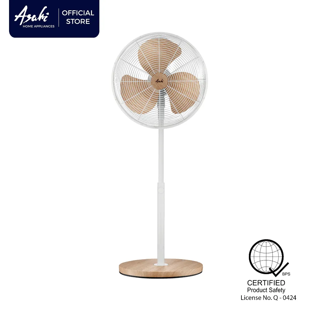 Asahi XF-6081 16-inch retro wooden stand fan with wood-finish blades and guard