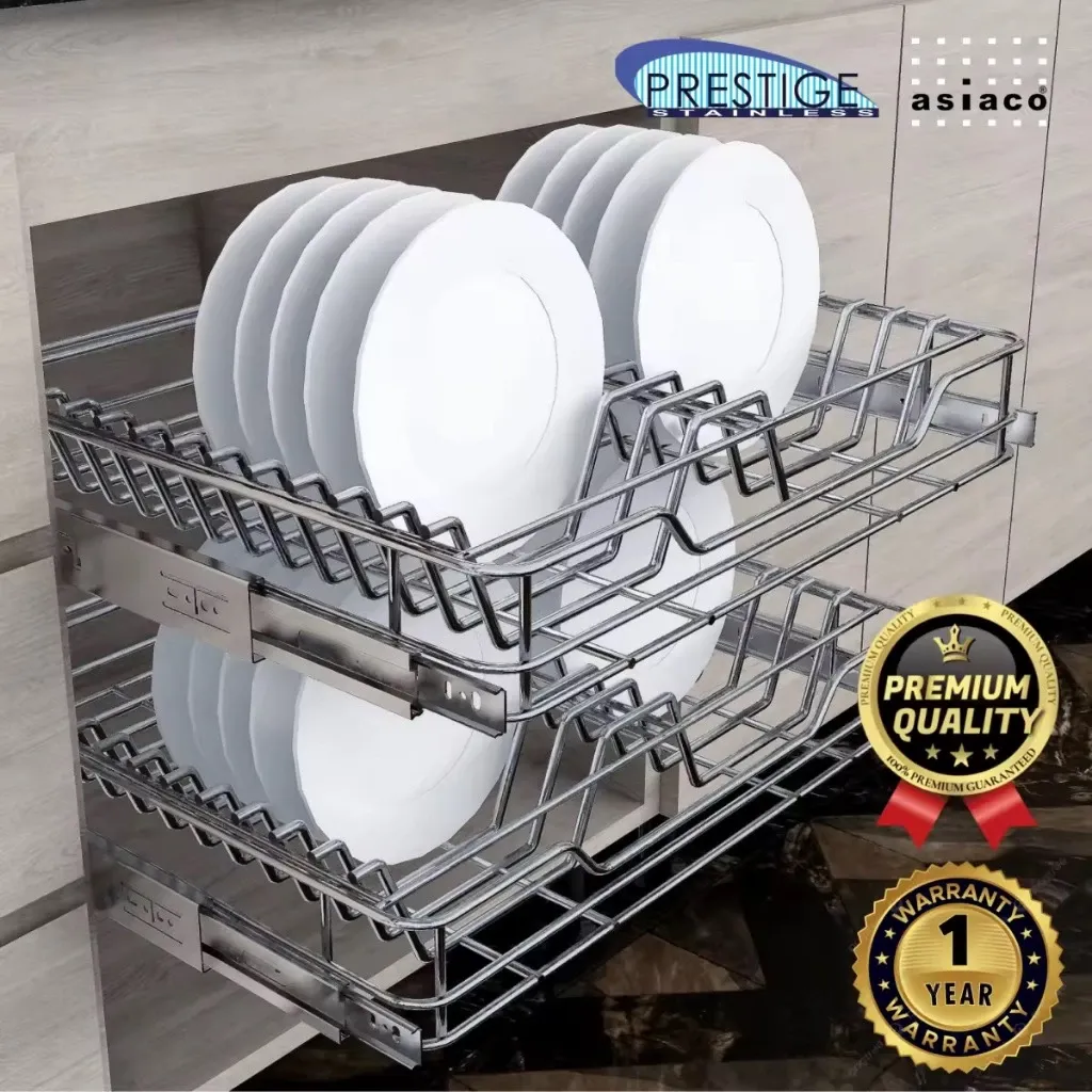 Asiaco Prestige 2-in-1 stainless steel pull-out kitchen wire basket organizer, front view