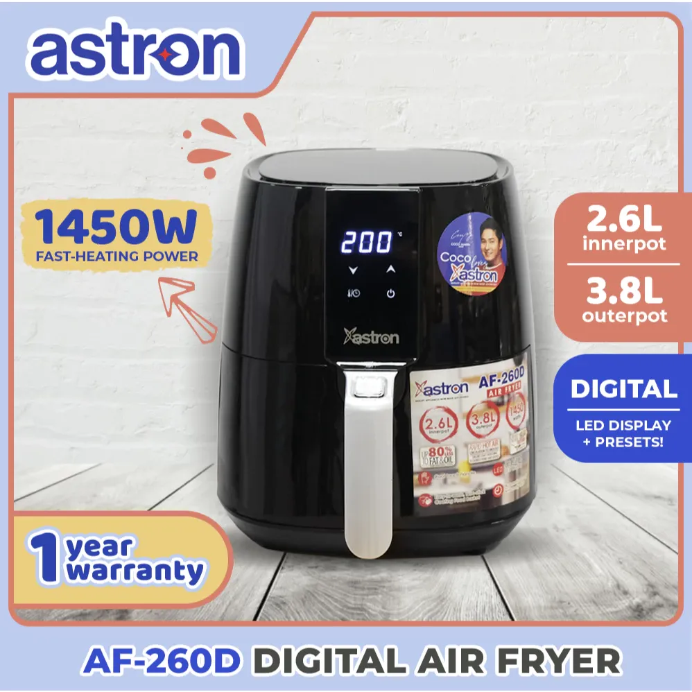 Astron AF260D 3.8L digital air fryer in black with LED display
