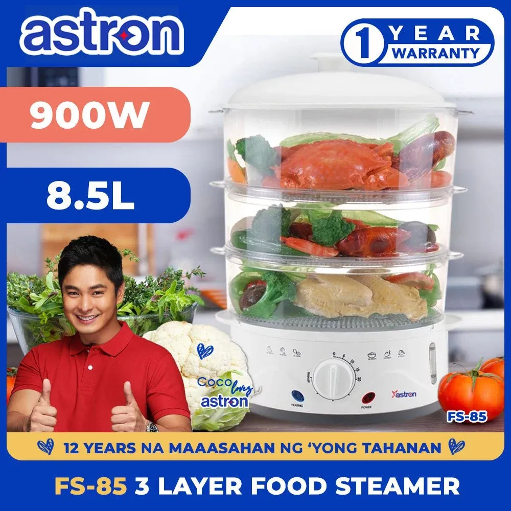 Astron FS85 white three-layer electric food steamer, 8.5L