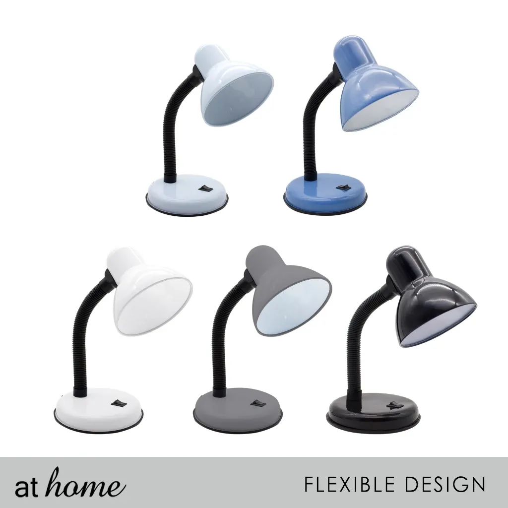 At Home Essential Yssa bulb desk lamp with a flexible metal gooseneck and exposed bulb socket