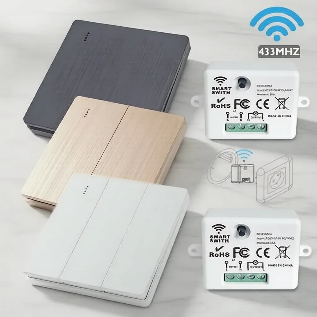 AXUS RF433 86 type wall panel switch, a square white wireless controller panel with three channels