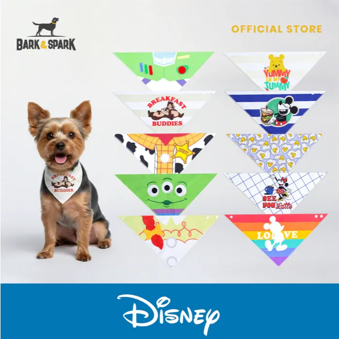 Bark & Spark Official Disney dog bandanas in Mickey, Minnie and Pooh designs