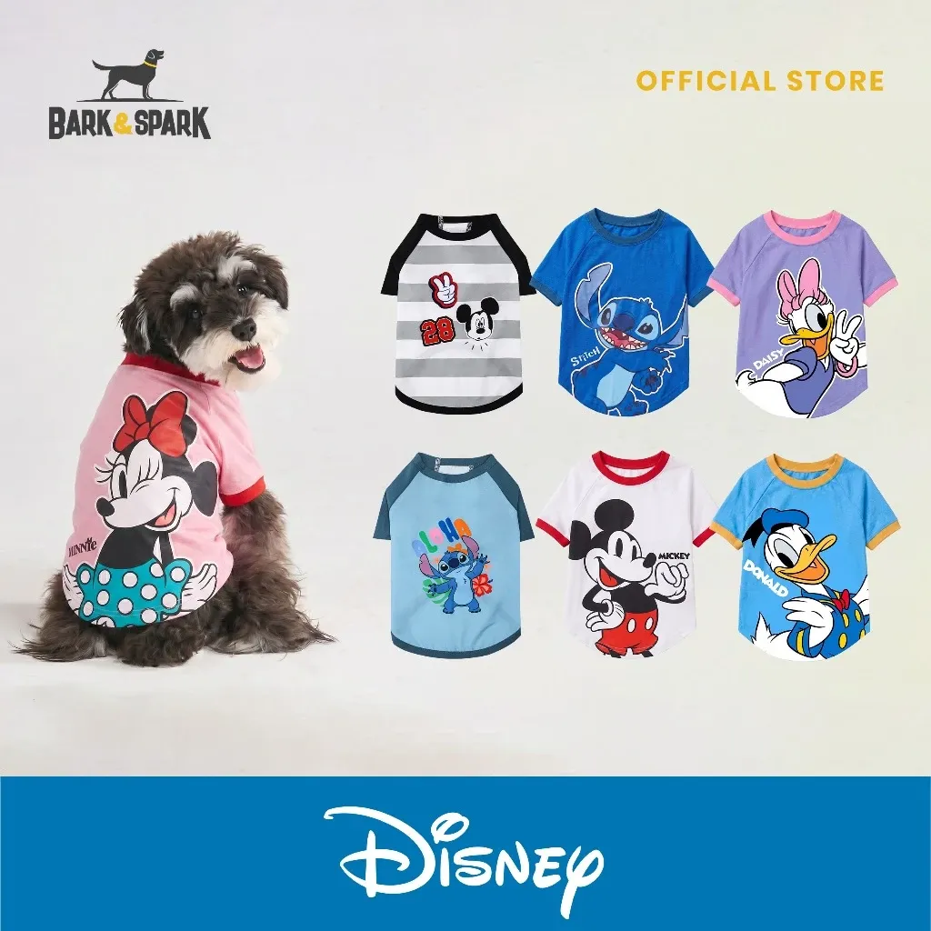 Bark & Spark Official Disney Collection dog shirt, a lightweight polyester tee in sizes XS to XL