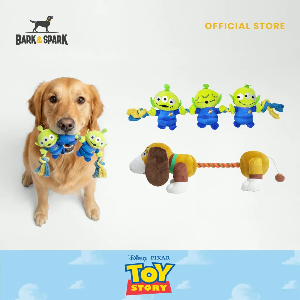 Bark & Spark Official Disney rope dog toy: plush tug toy in Mickey, Pooh, Alien and Slinky designs