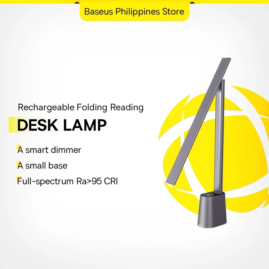 Baseus Smart Eye folding reading desk lamp in dark grey, folded flat and shown upright
