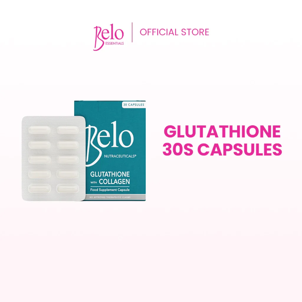 Belo Nutraceuticals Glutathione and Collagen capsule bottle, 30-count, front view