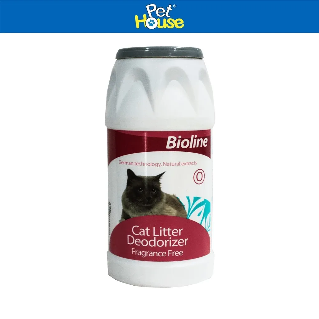 Bioline fragrance-free cat litter deodorizer 425g shaker bottle, front view
