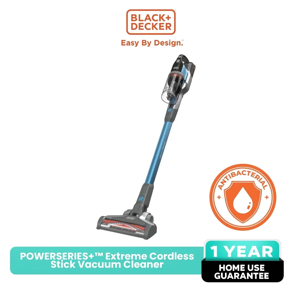 BLACK+DECKER POWERSERIES Extreme BSV2020G cordless stick vacuum in blue and black, angled view