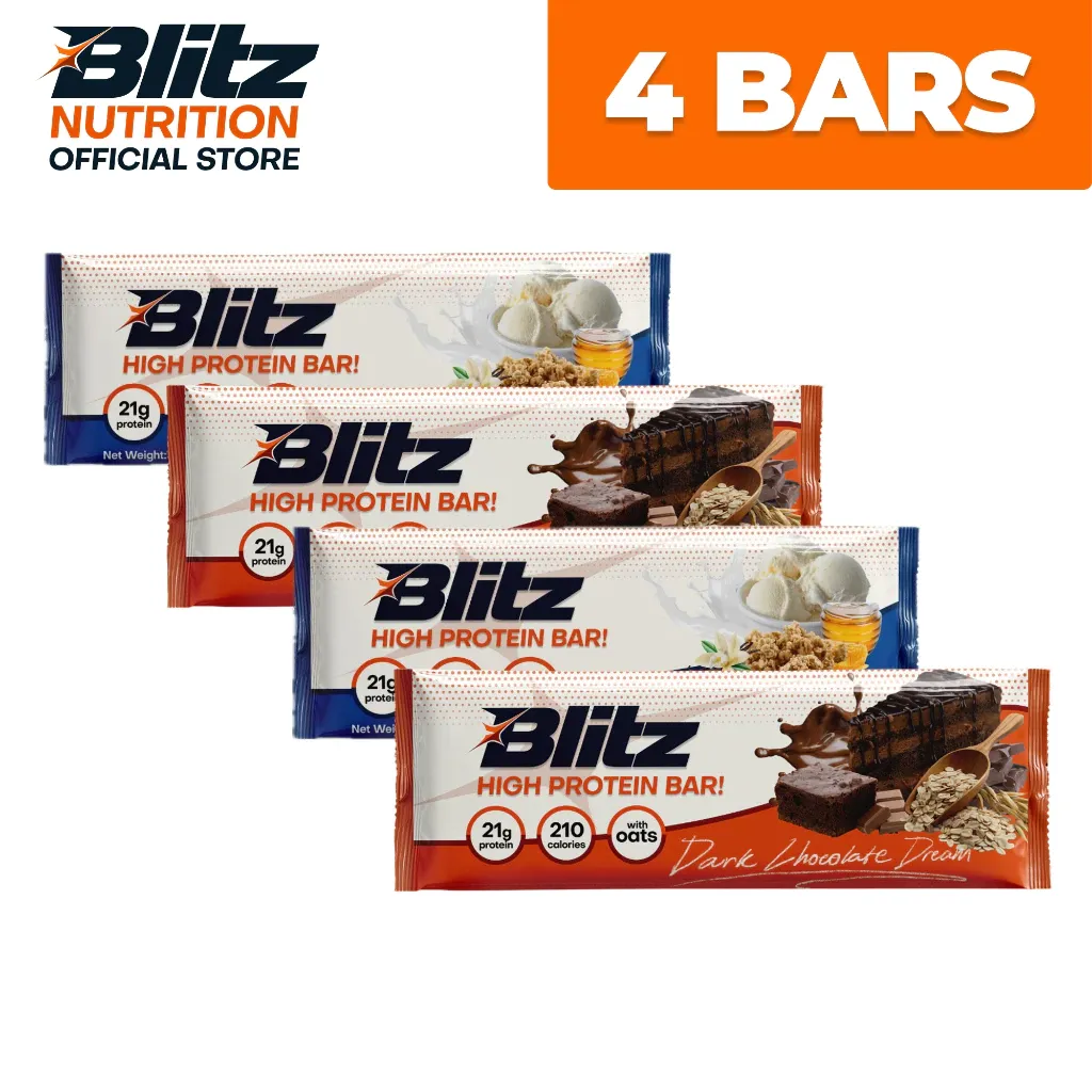 Blitz Protein Bar Variety Pack: 4 Bars (Dark Chocolate Dream & White Chocolate Vanilla)