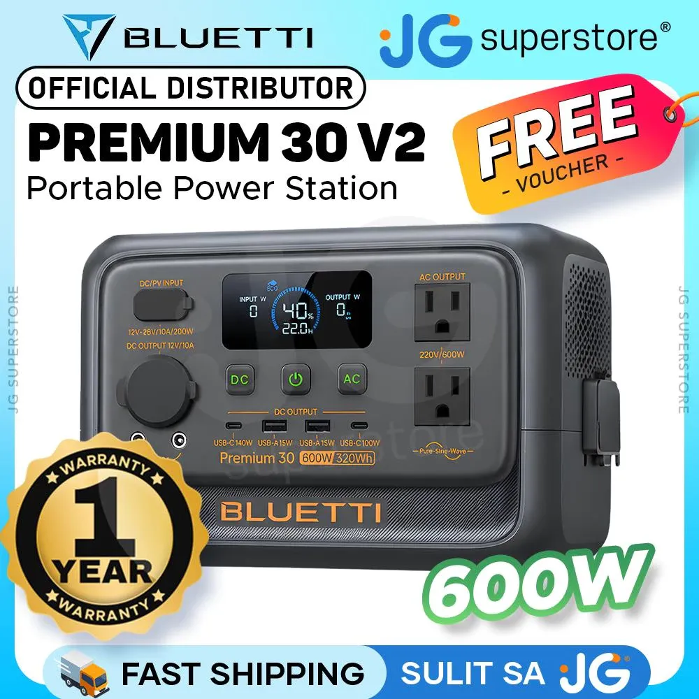 BLUETTI Premium 30 V2 320Wh portable power station, compact with carry handle