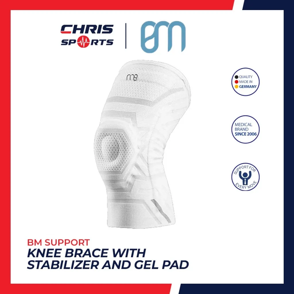 BM Support black knee brace sleeve with side stabilizers and patella gel pad