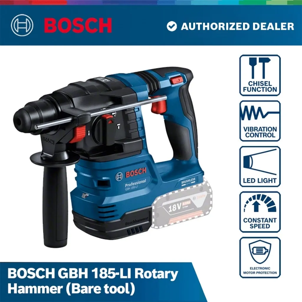 Bosch GBH 185-LI blue 18V brushless cordless rotary hammer, bare tool, side view