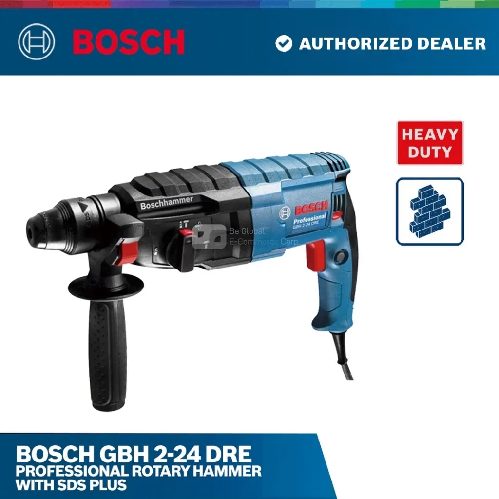 Bosch GBH 2-24 DRE blue SDS Plus rotary hammer with side handle and depth stop, side view