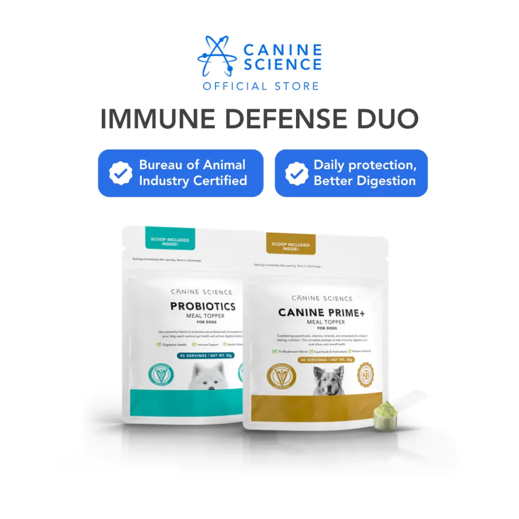Canine Science dog multivitamin plus probiotics bundle, two pouches front view