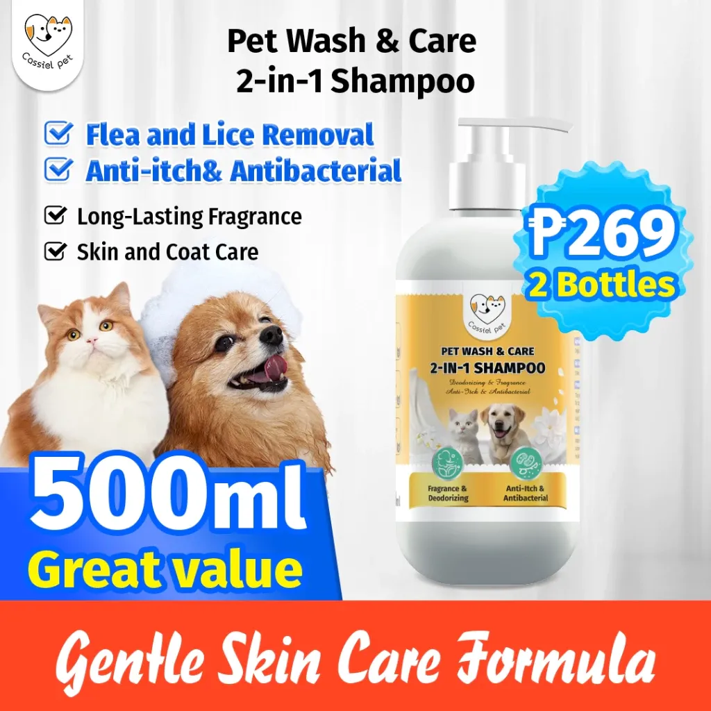 Cassiel Pet 2-in-1 Shampoo and Conditioner: Anti Tick & Flea, Antifungal for Dogs & Cats