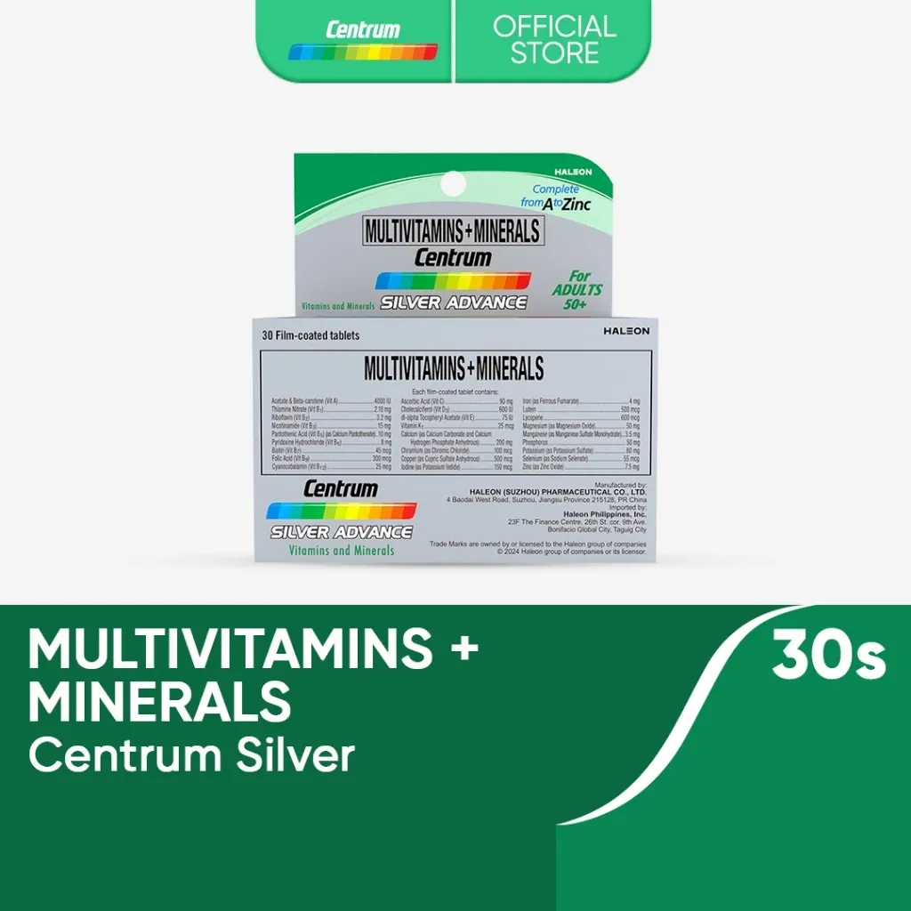 Centrum Silver Advance multivitamin and mineral tablet bottle, 30-count