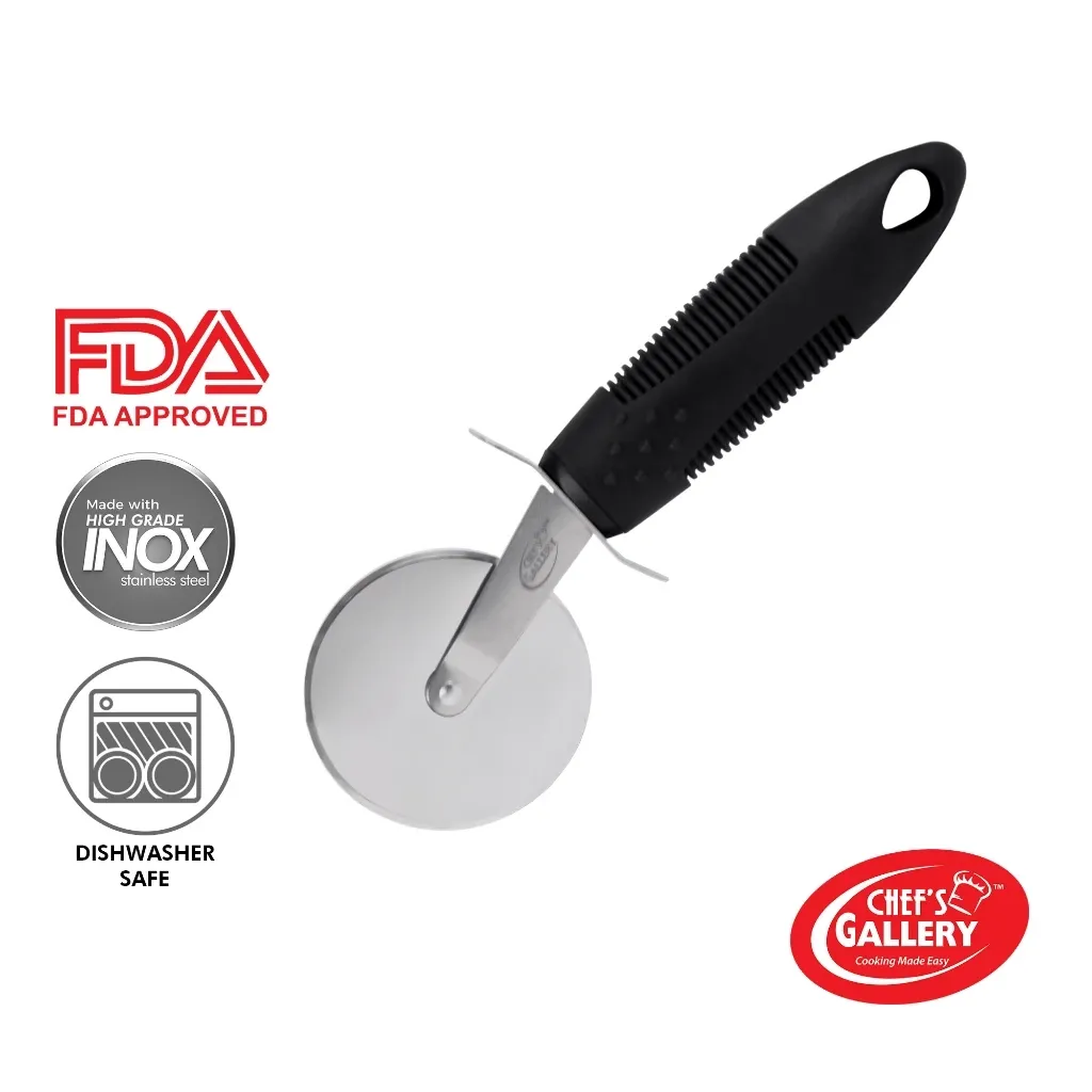 Chef's Gallery CG023-96 pizza roller in inox stainless steel with a non-slip handle, side view
