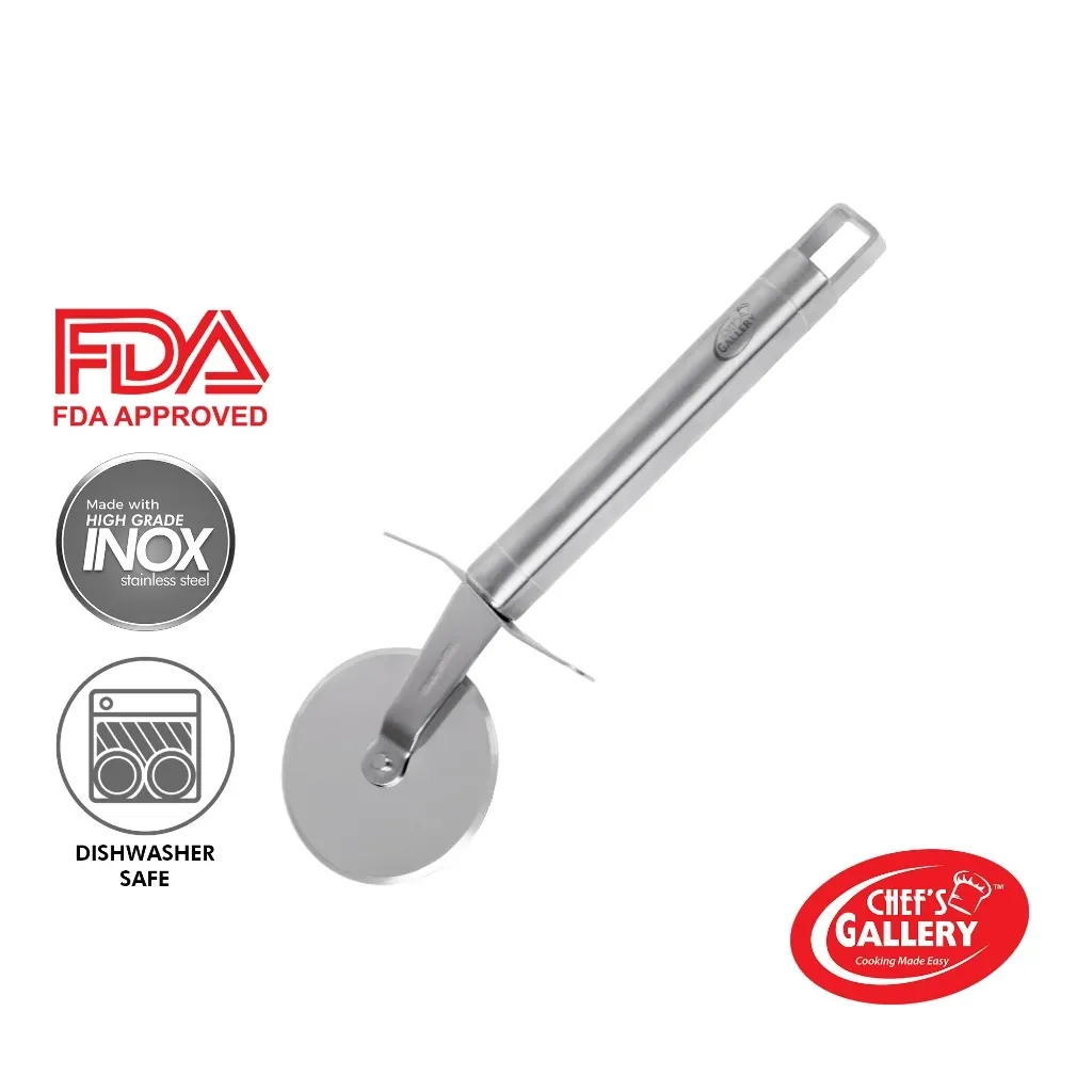 Chef's Gallery CG131-115 pizza roller with a 6.5cm inox stainless steel wheel, side view