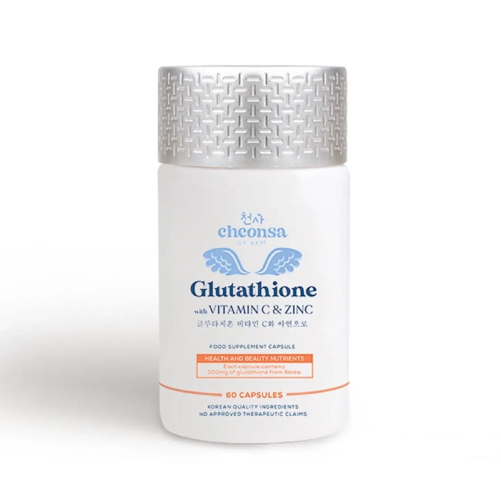 Cheonsa Glutathione with Vitamin C and Zinc capsule bottle, 60-count, front view