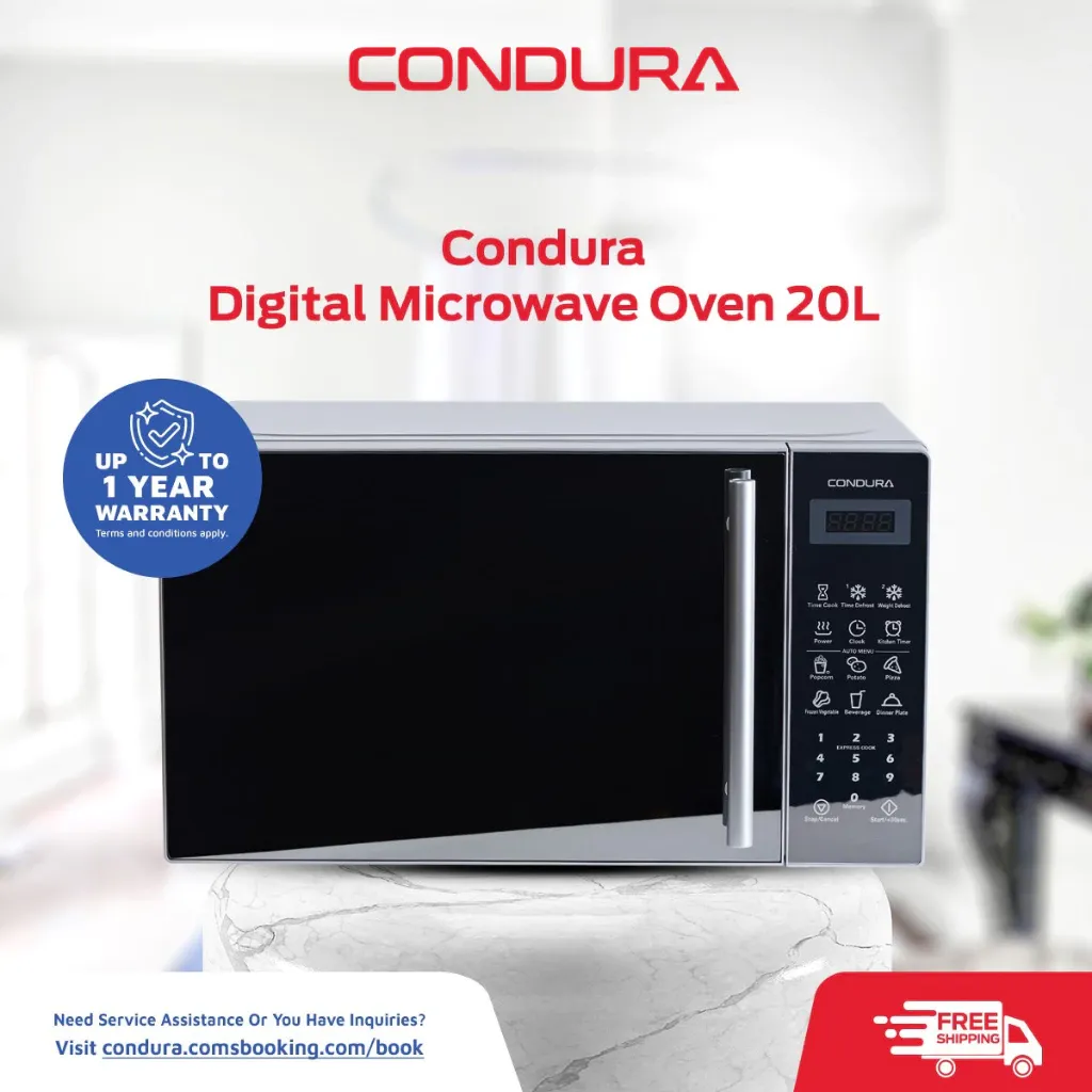 Condura 20L digital microwave oven with mirror-finish door