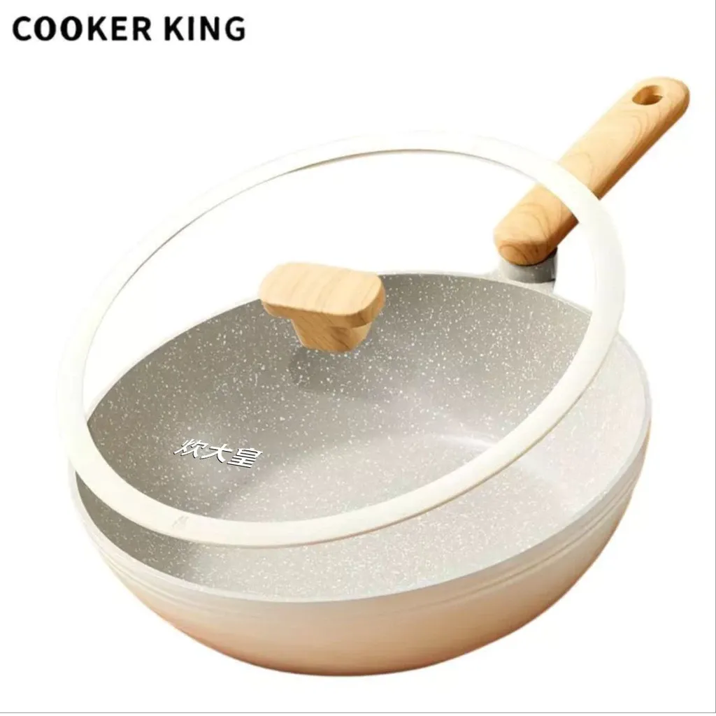Cooker King 30cm non-stick wok with glass lid, front view
