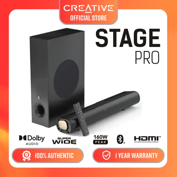 Creative Stage Pro 2.1 soundbar with wired subwoofer for TV and PC