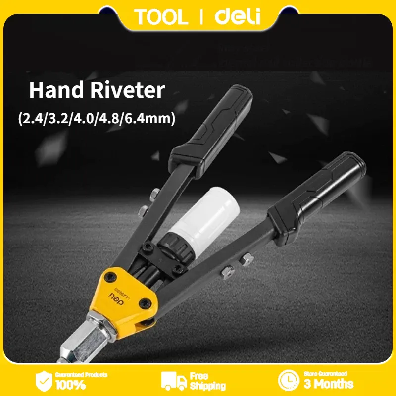 Deli EDL236913 13 inch heavy duty hand riveter with long grey arms and red grips