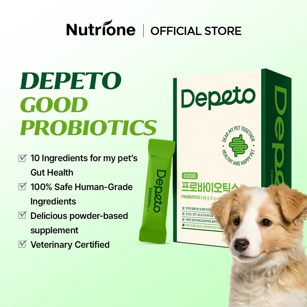 DEPETO Good Probiotics box of 30 single-serve sticks for dogs and cats, front of pack