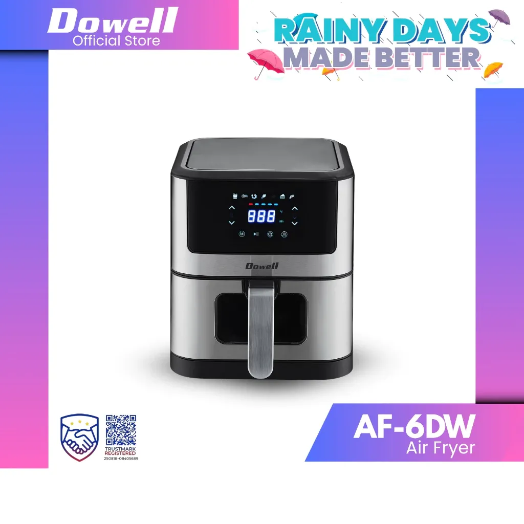 Dowell AF-6DW 6L digital air fryer, front view