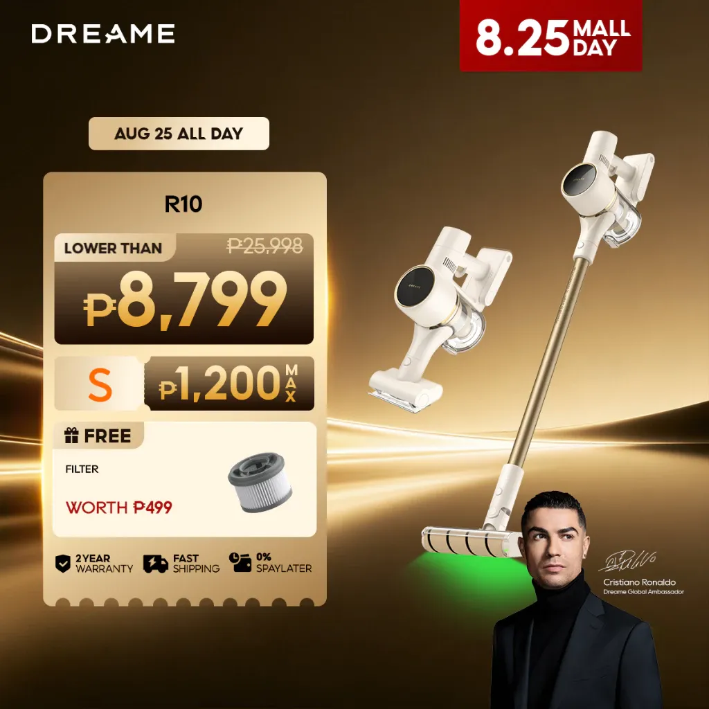 Dreame R10 cordless stick vacuum in white with LED floor head