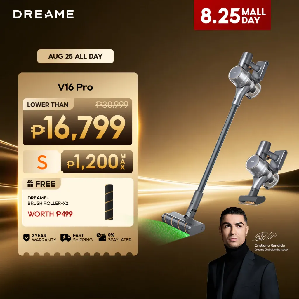 Dreame V16 Pro cordless stick vacuum with green LED detection floor head