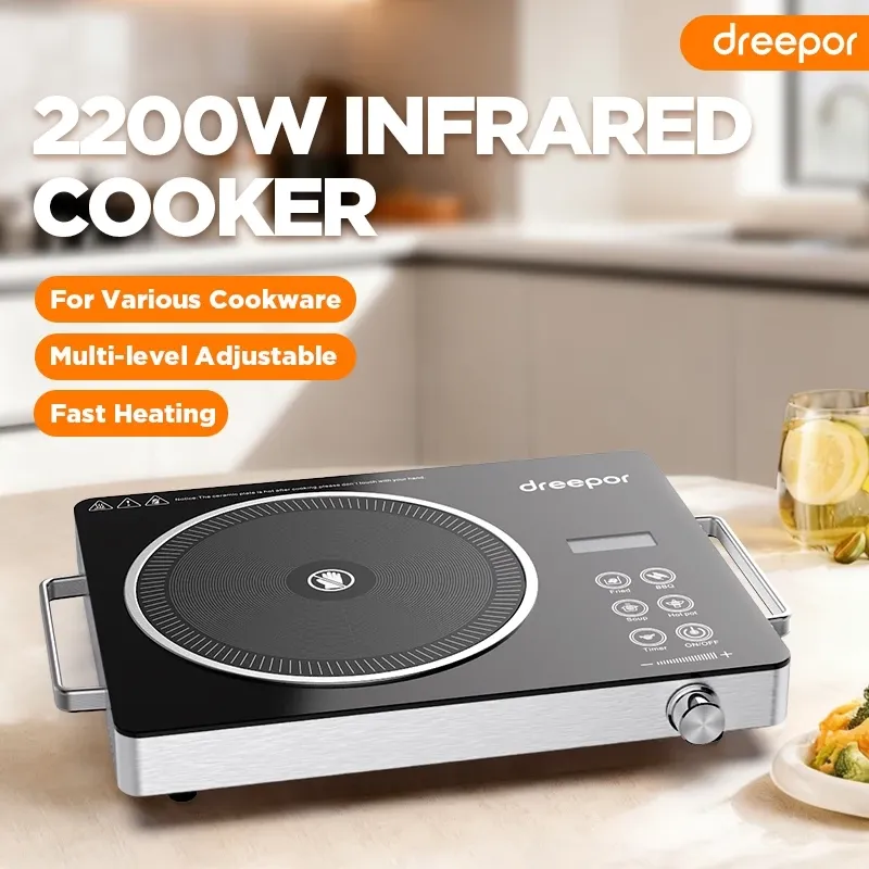 Dreepor electric ceramic cooker with a touch panel and a control knob