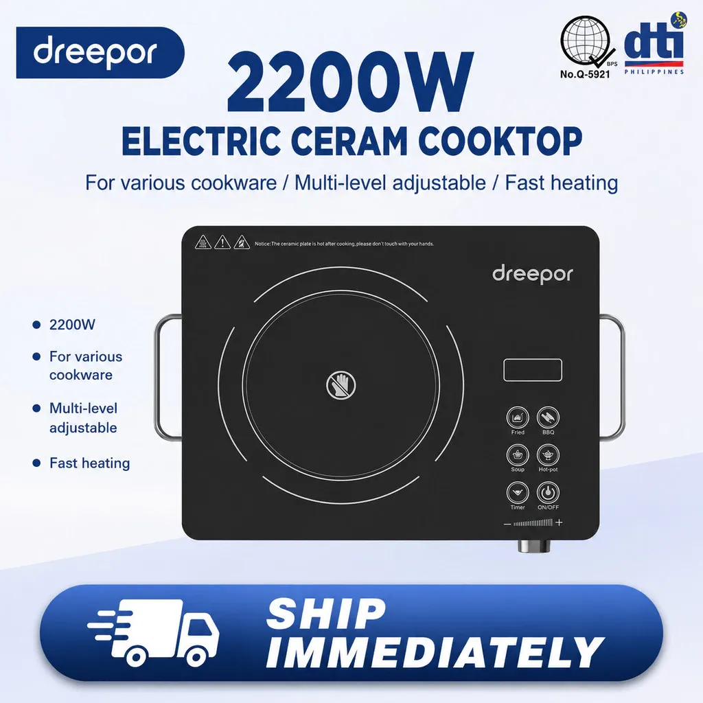 Dreepor multifunction electric ceramic stove with a black glass cooktop