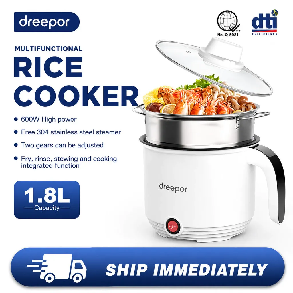 Dreepor 1.8L Mini Rice Cooker Multifunction With Steamer