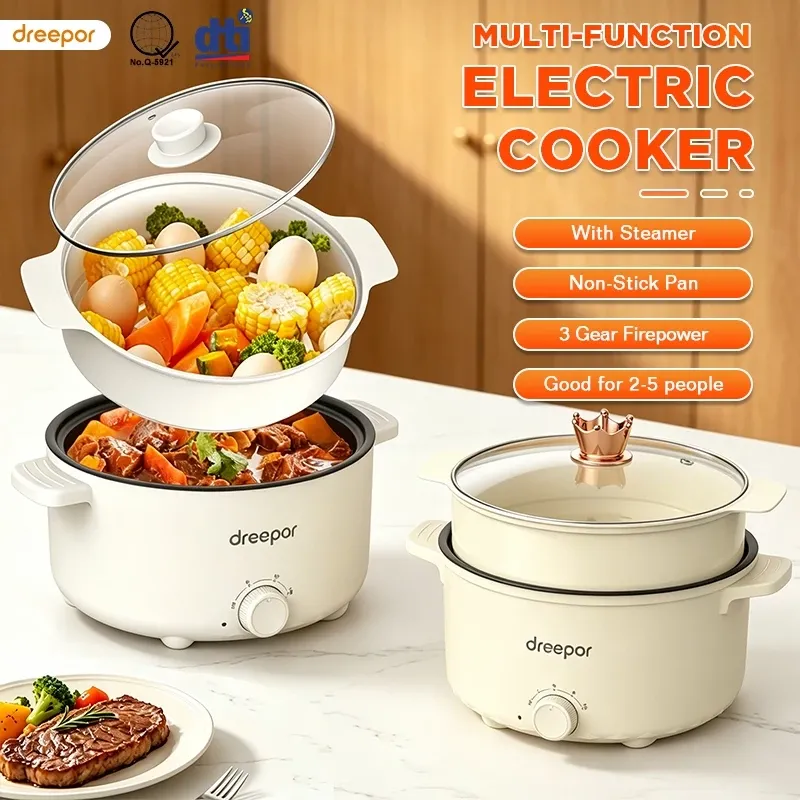 Dreepor Multi Electric Cooker With Steamer Non-Stick Pan