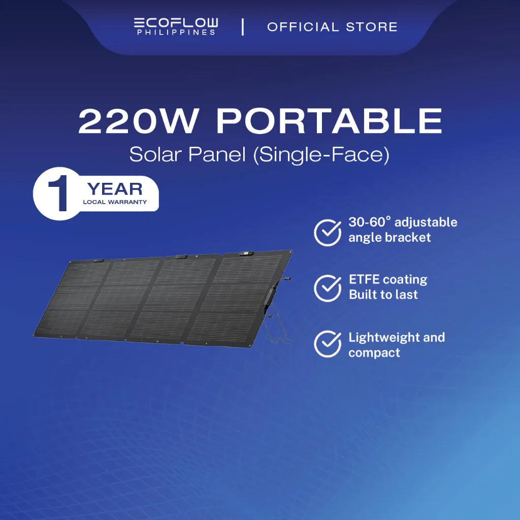 EcoFlow 220W single-face portable solar panel unfolded on a separate wire kickstand